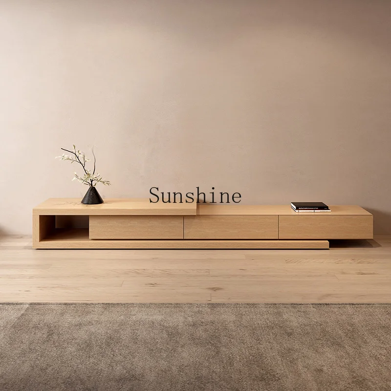 Japanese-style wabi-sabi style TV cabinet simple log-colored furniture