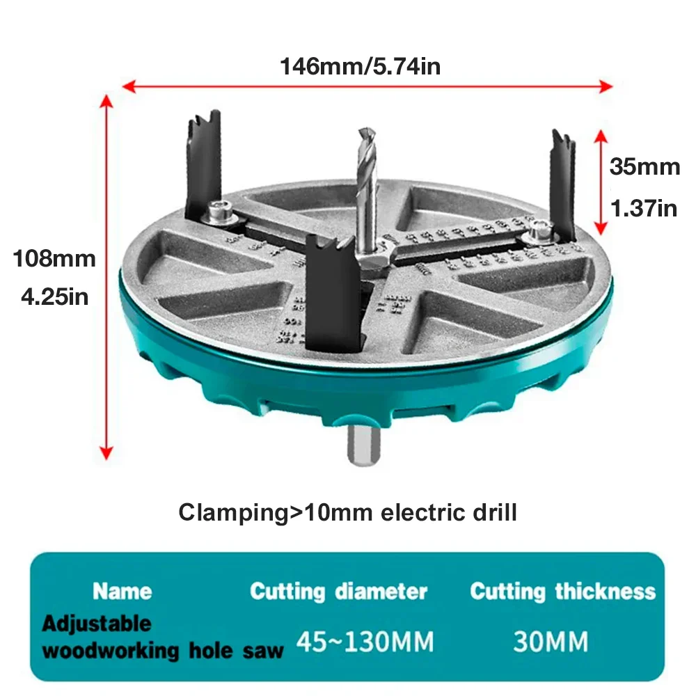 Adjustable Round Hole Saw Household Hole Opener Multifunctional Round Cutter DIY Woodworking Cutting Tool 45-130MM