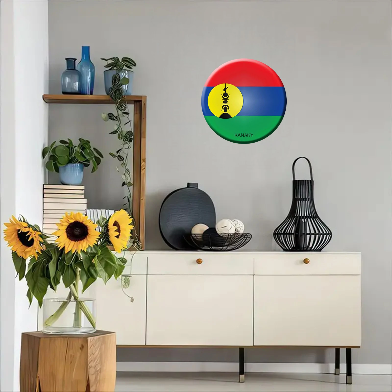 لوحة فنية جدارية معدنية مستديرة بعلم كانيكي ثنائية الأبعاد - لافتة قصدير مطبوعة بالأشعة فوق البنفسجية للديكور الداخلي والخارجي، 30.48 × 30.48 سم، R