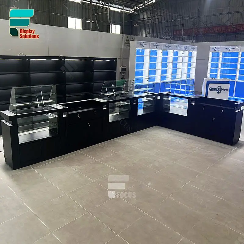 (Customized) Custom Glass Showcases Store Display Dispensary Showcase Smoke Retail Shop Display Led Light Display