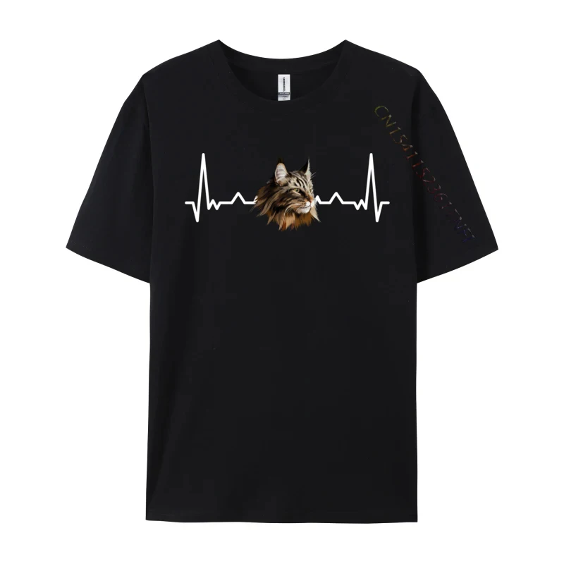 Maine Coon Heartbeat Funny Maine Coon Cat Lover T-Shirts New Year Day All Cotton Crew Neck Tops Tees Awesome