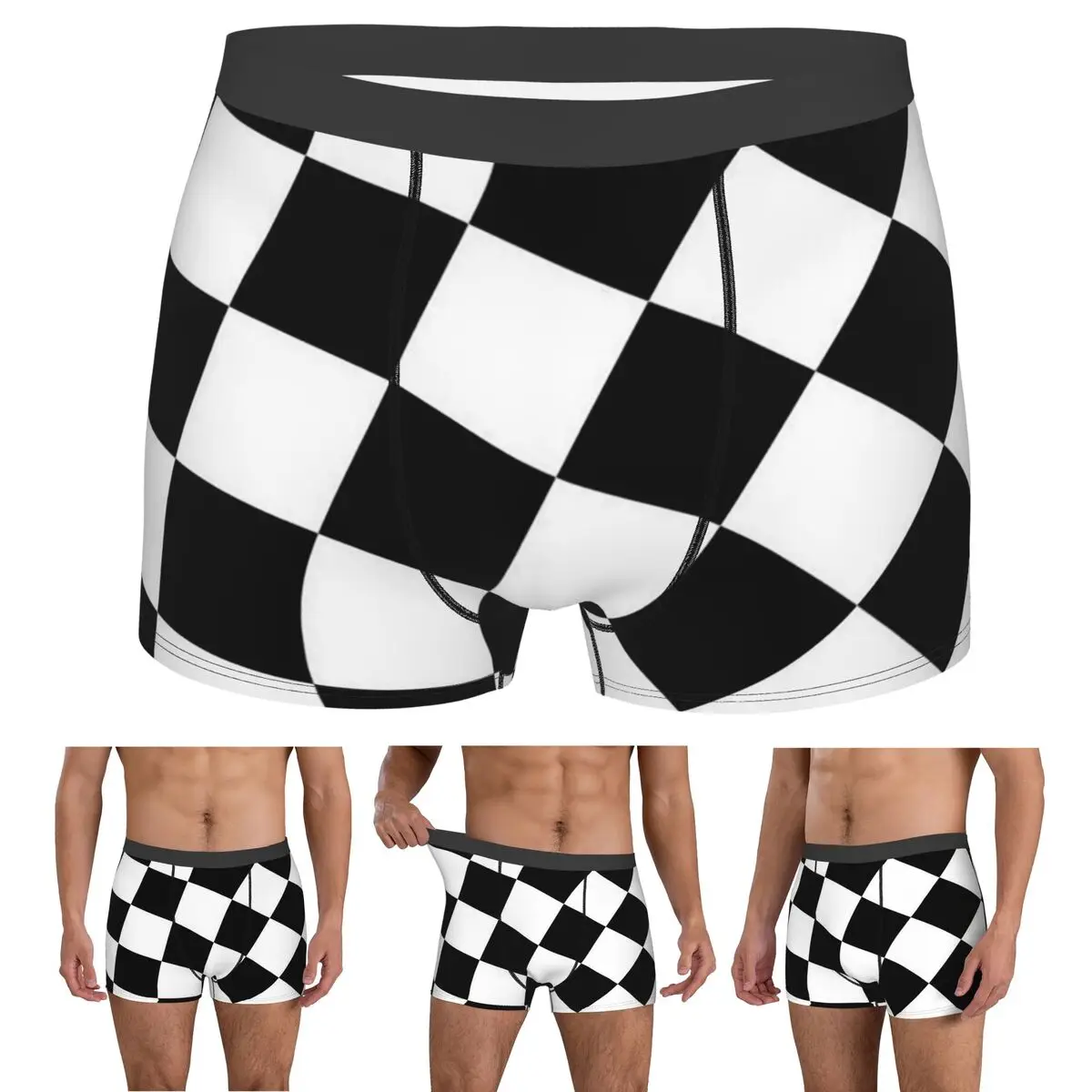 Boxer Underpants Shorts Checkered Squares Printing Panties Men Breathable Underwear for Homme Man Boyfriend Gift
