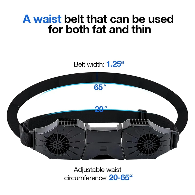 2 Air Vents Portable Waist Clip Fan With Adjustable Belt, 8000Mah Cool Fan, Waist Fan For Work Camping Travel Fishing