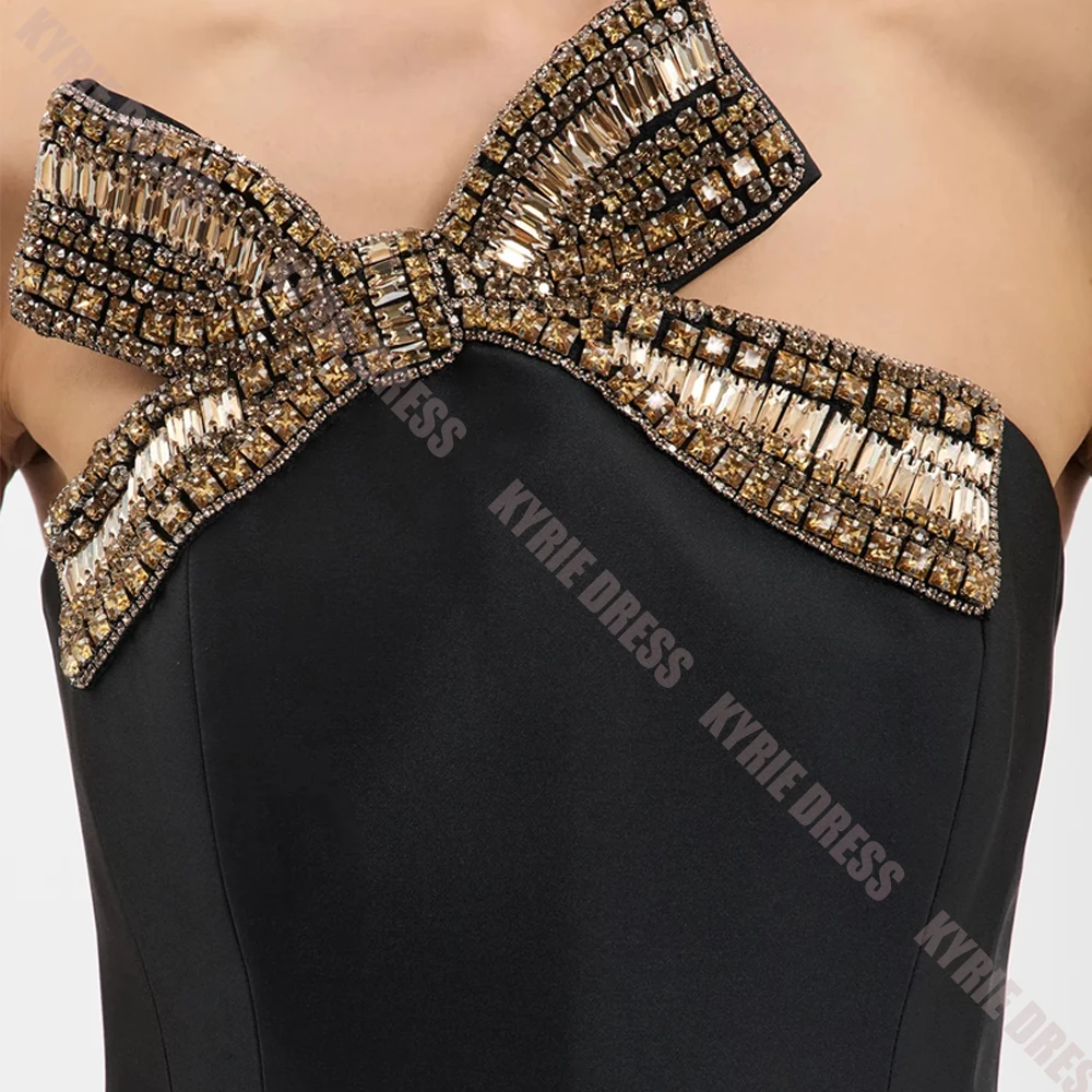 Modern Mother of The Bride Dresses Customized Strapless Bow Jewels Floor Length Column Wedding Guest Dresses Party Evening Gowns