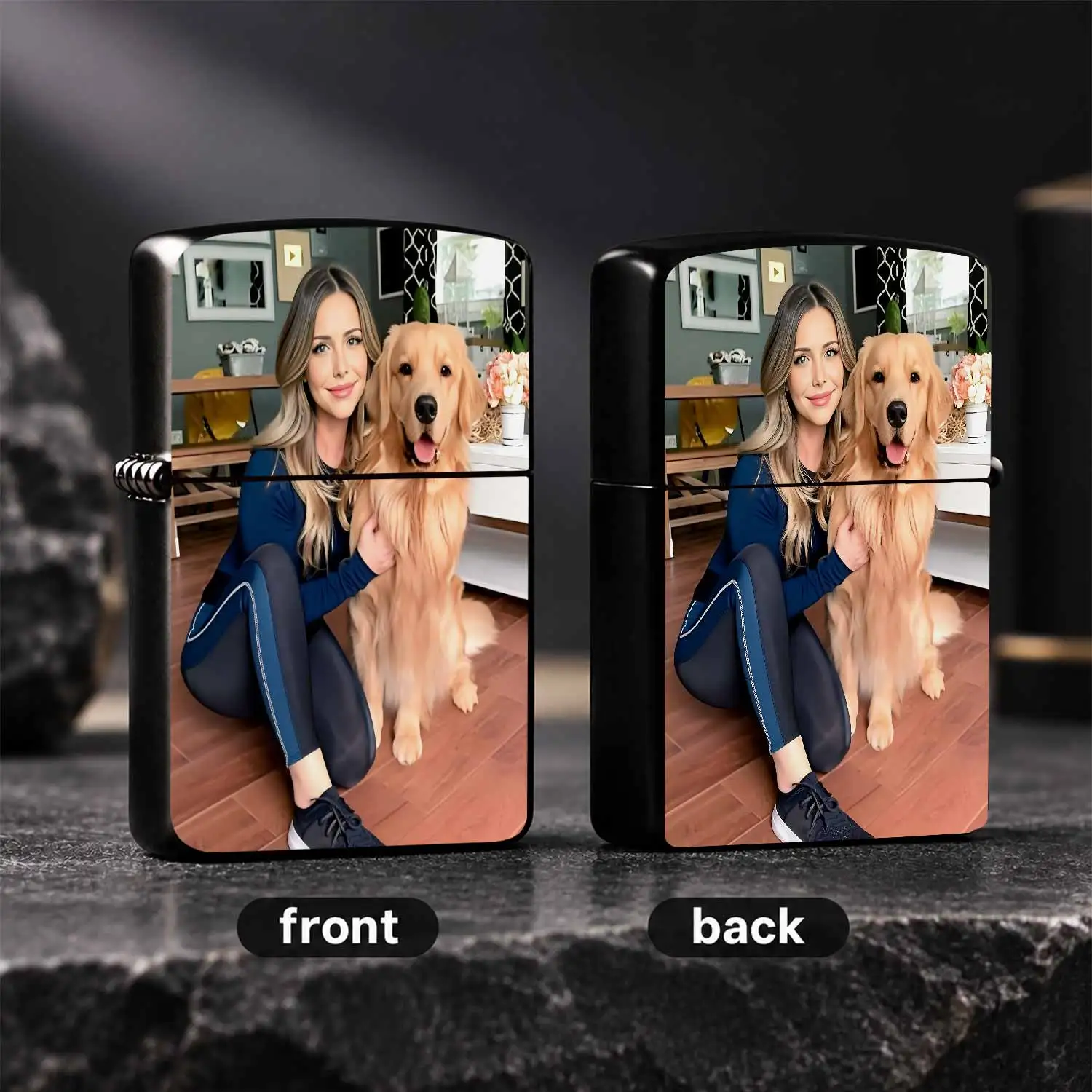 Creative Printed Lighter, Exquisite Pattern Of Pretty Girl And Fluffy Golden Retriever In Cozy Home, Portable Stylish Accessory For Daily Use, Multi-Scene Compatible Ideal Gift For Pet Lovers, Durable Practical Decorati A Humorous And Inter