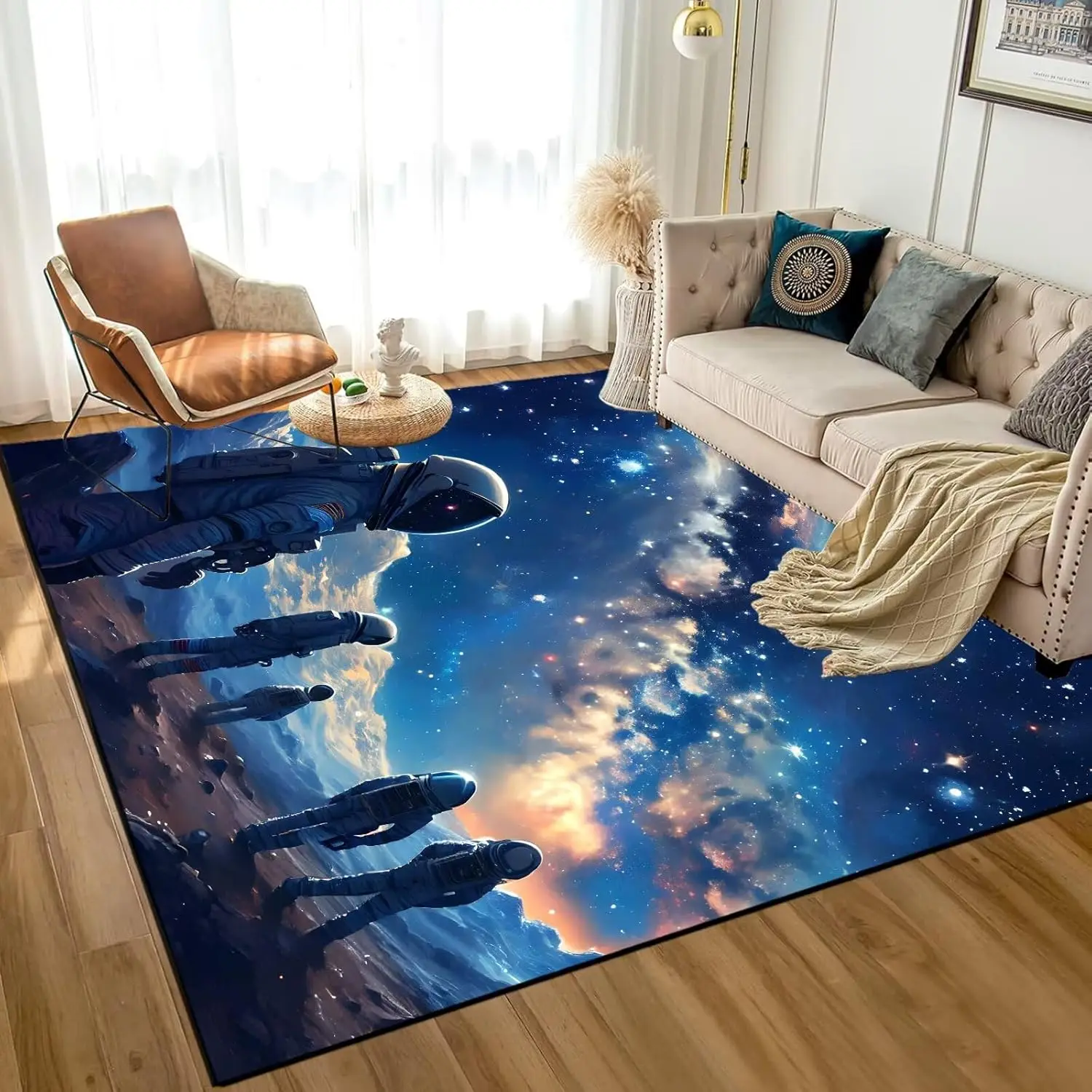 Galaxy Rug for Kids Room Rugs Alien Carpet Astronauts Space Planet Printed Throw Rugs for Boys Children Bedroom Living Room