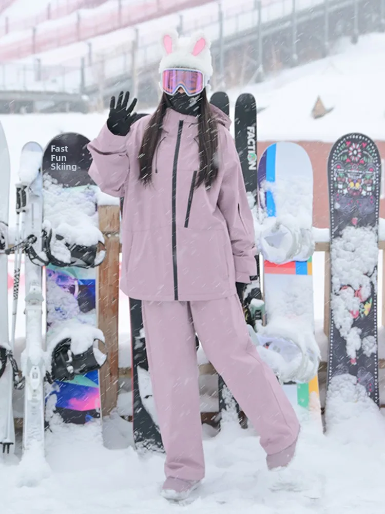 

Pink Snowsuit Set Men's Winter Ultra-Thick Warm Cold-resistant Jacket Pants Couple's Snowy Clothes Casual Sportswear Set
