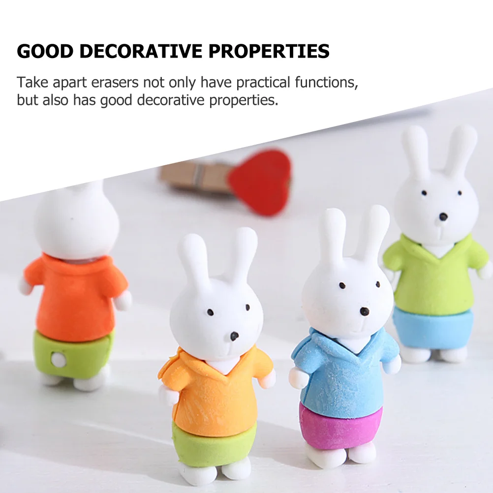 12 Pcs Eraser Block Kneading Rabbit Erasers for Kids Party Favors Mini Take Apart Child Pencil Ornament