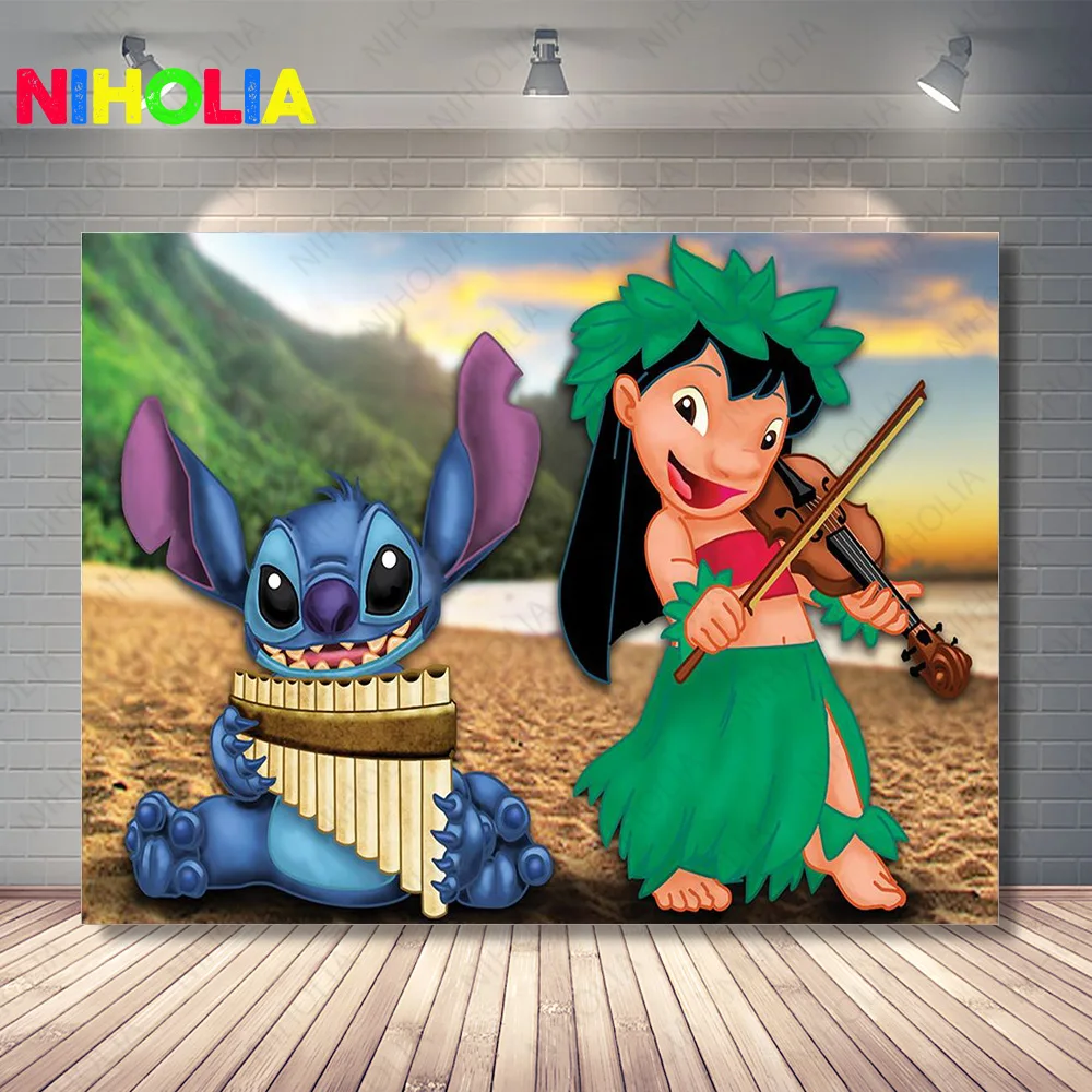 Disney Lilo & Stitch latar belakang anak, foto pesta ulang tahun, dekorasi, fotografi, bunga laut, latar belakang, spanduk Prop mandi bayi