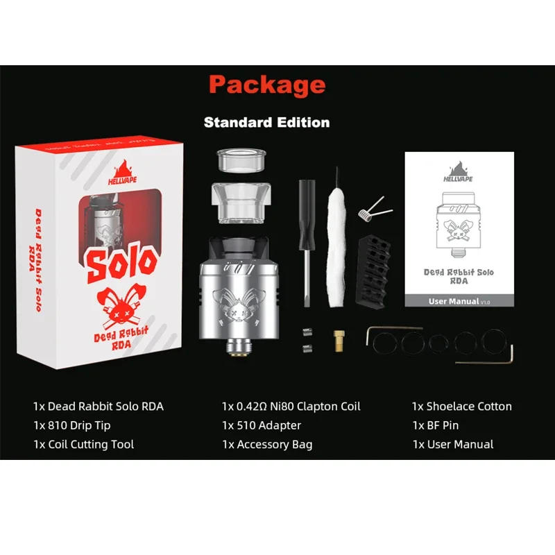 Original Hellvape Dead Rabbit Solo RDA Tank Single Coil RDA Vape Zerstäuber 22 mm Bodenzufuhr mit BF Pin DIY E-Zigaretten 810 Drip