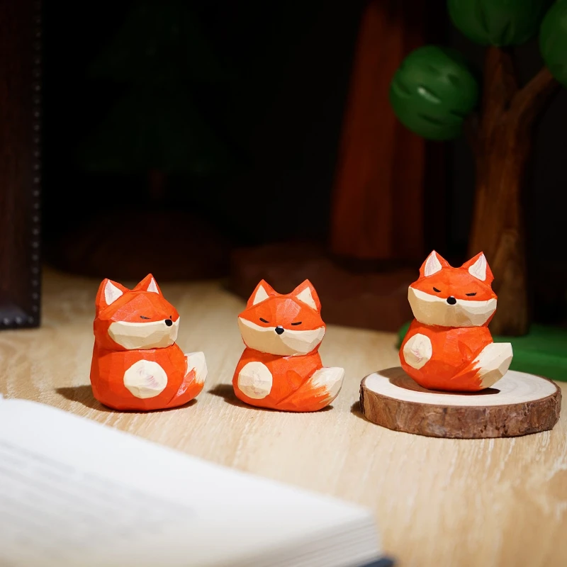 Handmade Wood Turning‑Head Fox Figurine Ornament Cute Mood‑stabilizing Craft Decor Nice Table Display Accessory Home Decoration
