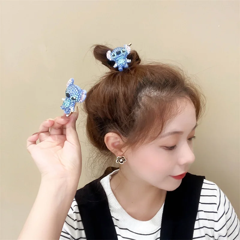 Disney Cartoon Lilo & Stitch Hair Accessories Figure Fashion Diamond Hair Clip for Girls Kawaii Modeling Rubber Band Girls Gifts