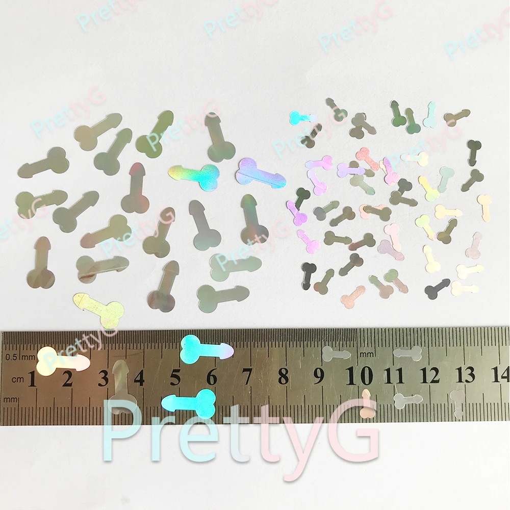PrettyG 1 Box Small Penis Dicks Shape 8mm Holographic Glitter for Resin DIY Making Body Art Craft Makeup Decoration Accessories
