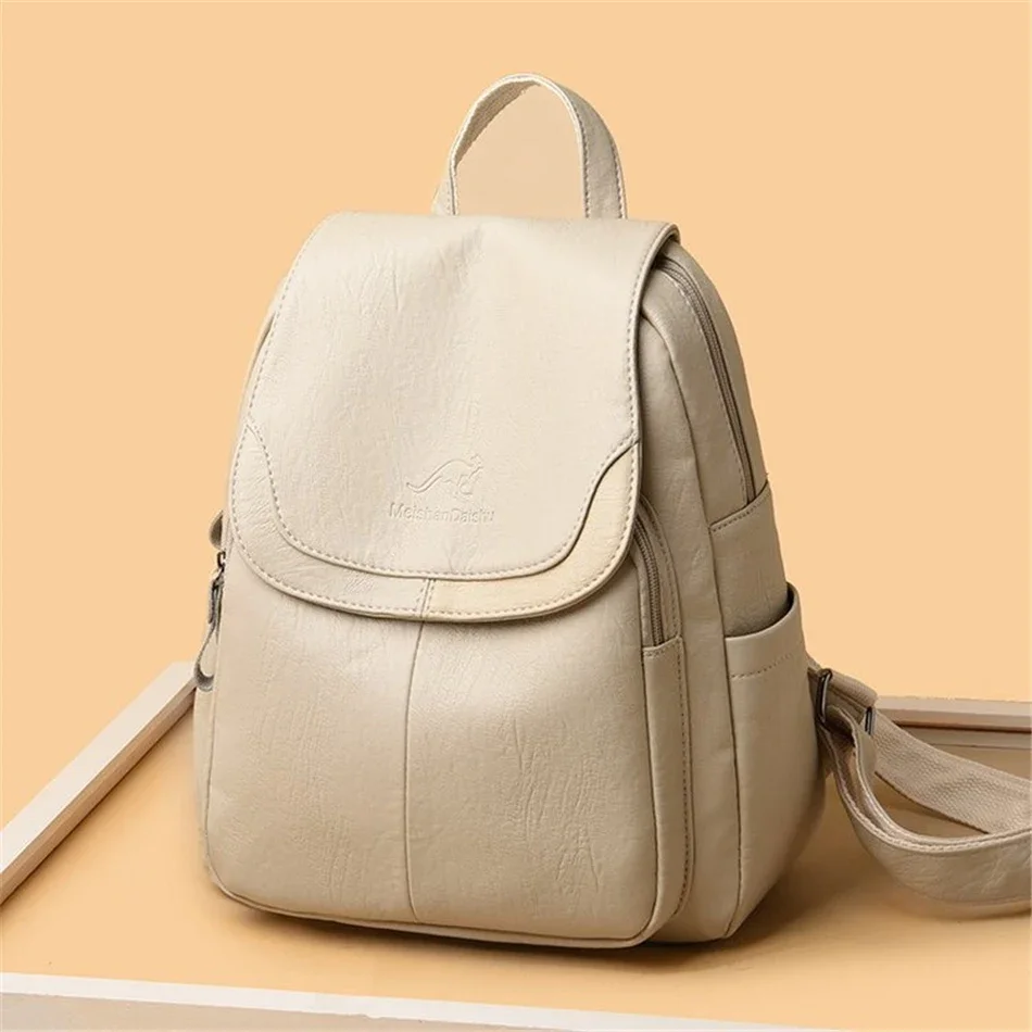 White Women Backpack Female Leather Backpacks Ladies Sac A Dos School Bags for Girls Large Capacity Travel Back Pack Rucksacks