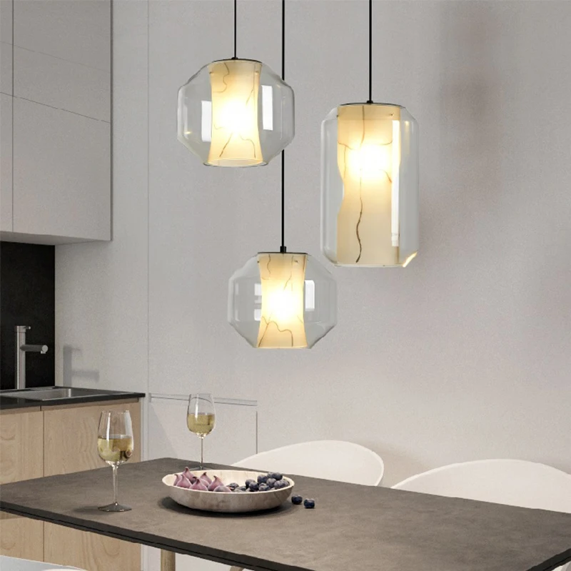 Modern Glass Art Pendant Light LED Single Head Chandeliers Bedside Living Room Bedroom Corridor Staircase Kitchen Hanging Lamp
