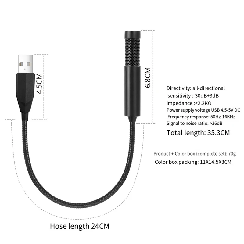 Portátil Mini Microfone USB para Computador, Microfone com fio, Microfone Capacitância, Karaoke Microfone para Laptop, PC, durável