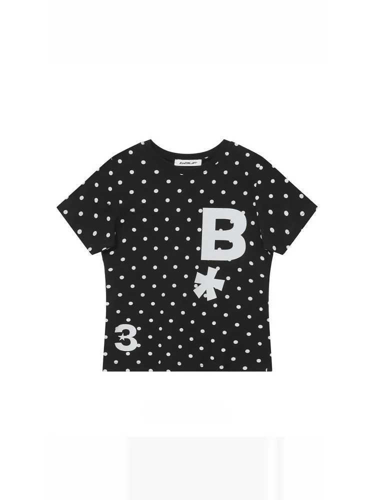 

Облегающая круглая футболка Ne ort Sve, летняя футболка в горошек с принтом, универсальный уникальный женский модный корейский топ SEI