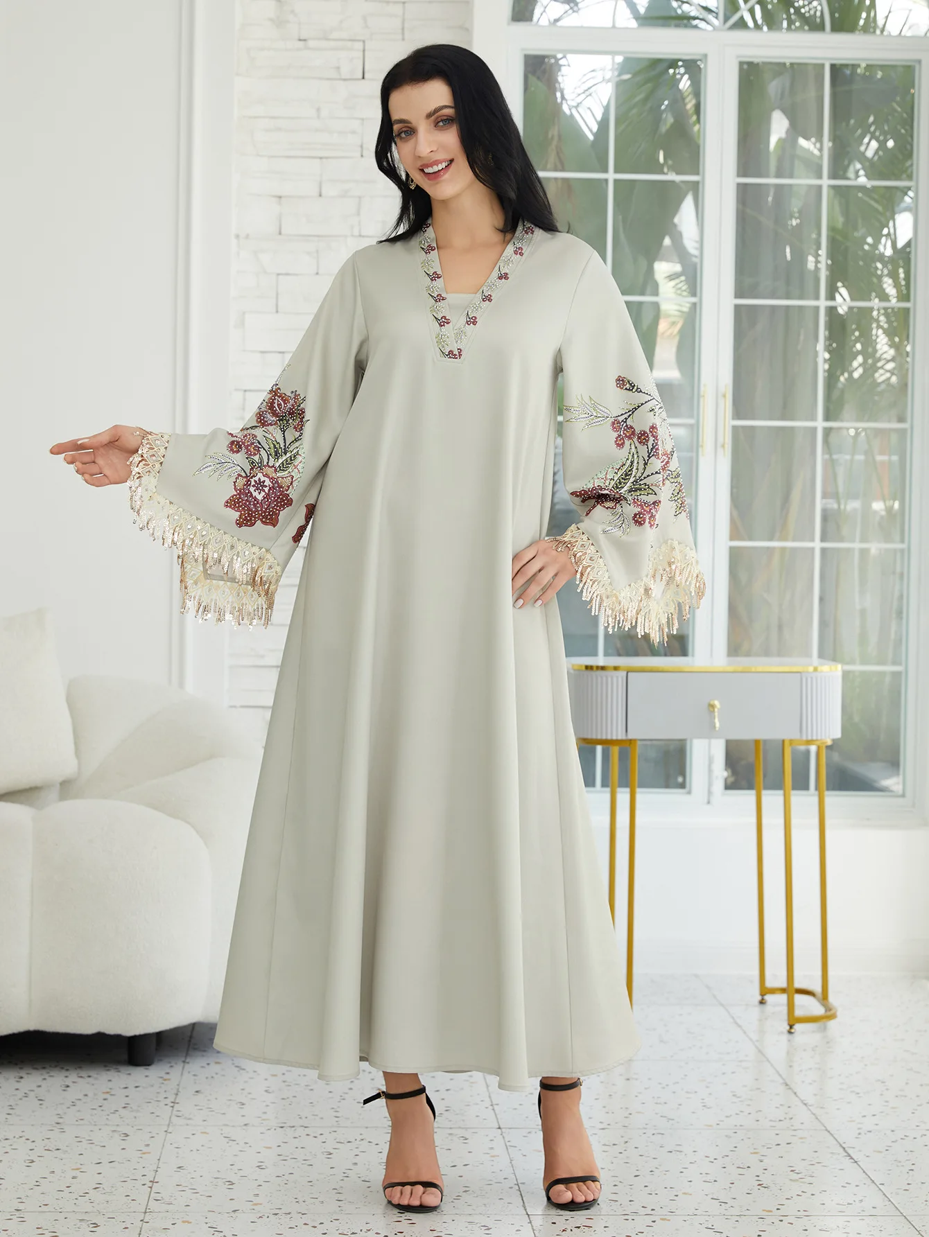 Eid Abaya femmes Robe musulmane imprimé gland dubaï robes Largos robes longues caftan Robe arabe fête Caftan Jalabiya Ramadan 2025