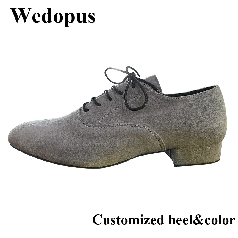 

Wedopus Customized Faux Suede Modern Shoes with Lace-up Latin Ballroom Dance Shoes Man Grey Rubber Sole 2.5CM Heel