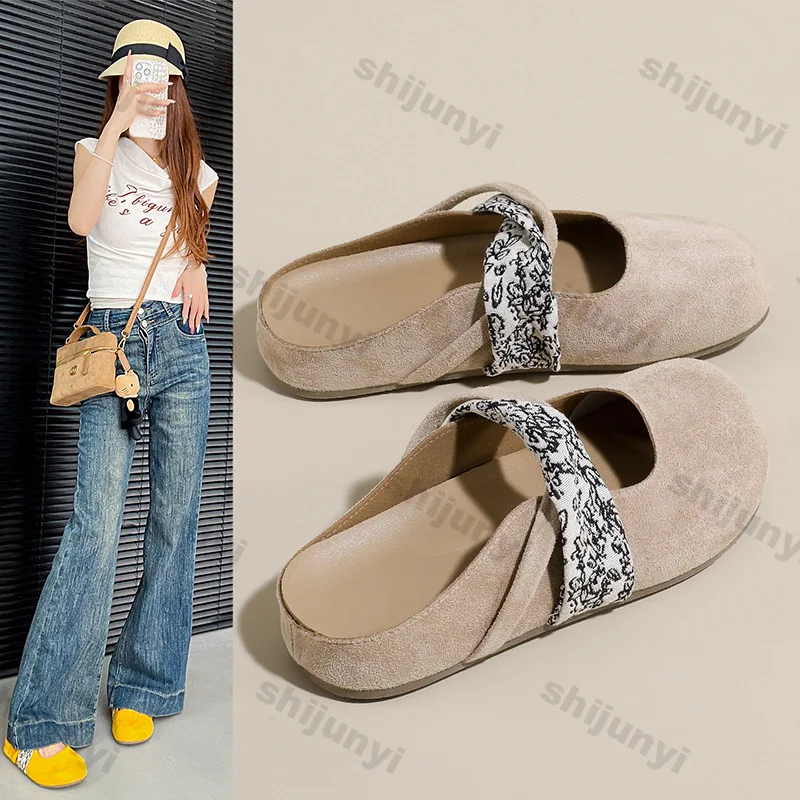 Trendy Increased Internal Half Top Mules Shoes 2026 Summer New Comfort Non Slip Casual Flats Lightweight Women Commuter Shoes
