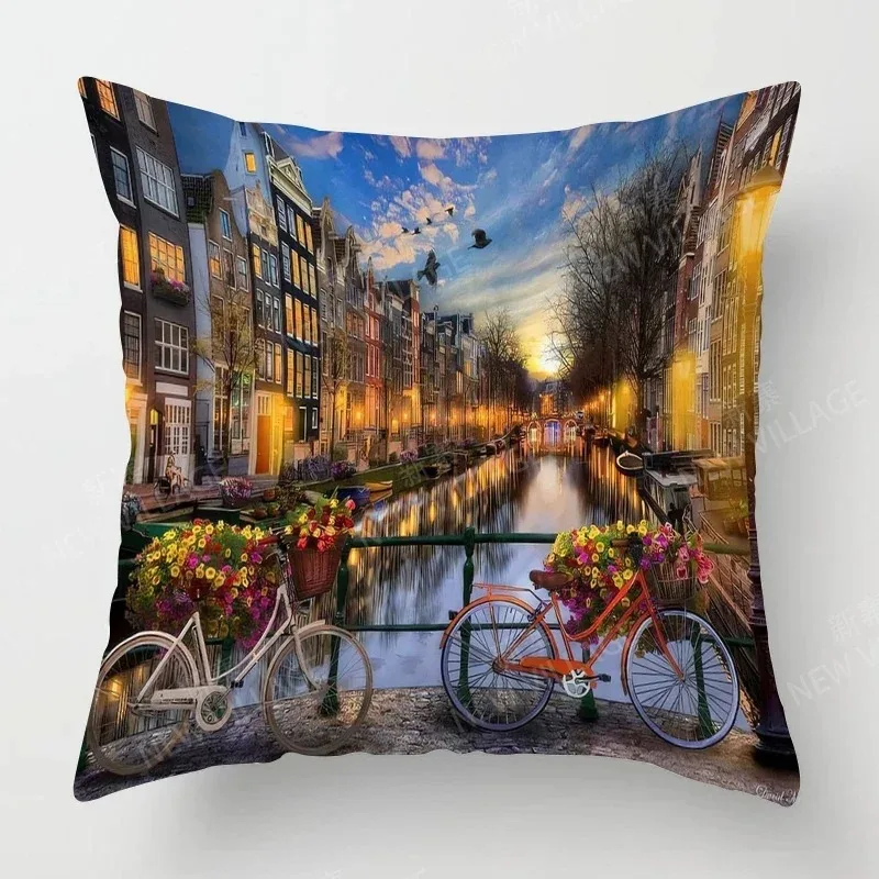Retro oil painting style home living room decorative cushion cover pillowcase