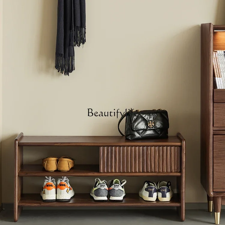 LXSolid wood shoe changing stool enters the house  Nordic black walnut changes the shoe cabinet.SSS