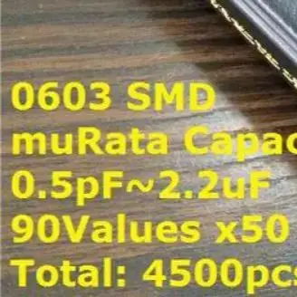 0603 Japan muRata SMD Capacitor Sample book  Assorted Kit  90valuesx50pcs=4500pcs (0.5pF to 2.2uF)