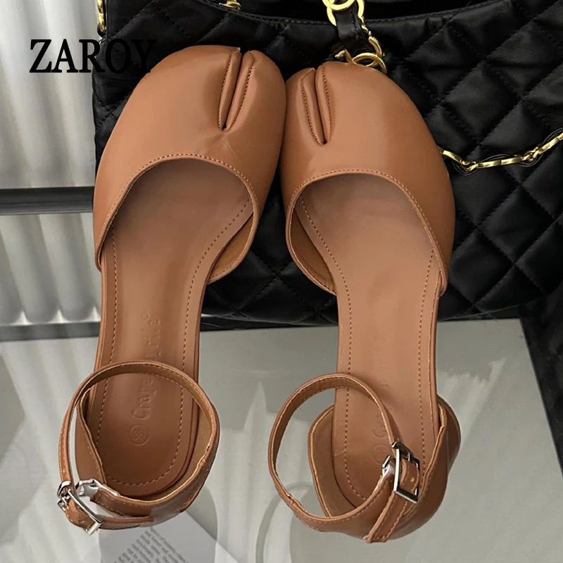 

ZAROY Fashion Split Toe Women Tabi Heels Spring High Heel Mary Janes Leather Pumps Nightclub Banquet Party Shoes каблуки