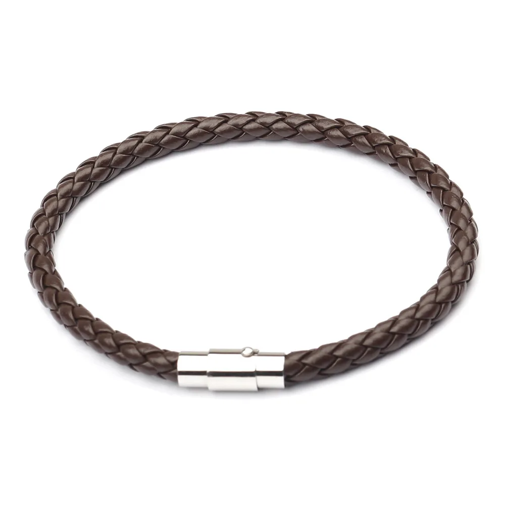 Simple Design Men's Leather Bracelet Multicolor Stainless Steel Button Bangle Women Men Wristbands Valentine's Day Jewelry Gift image 4