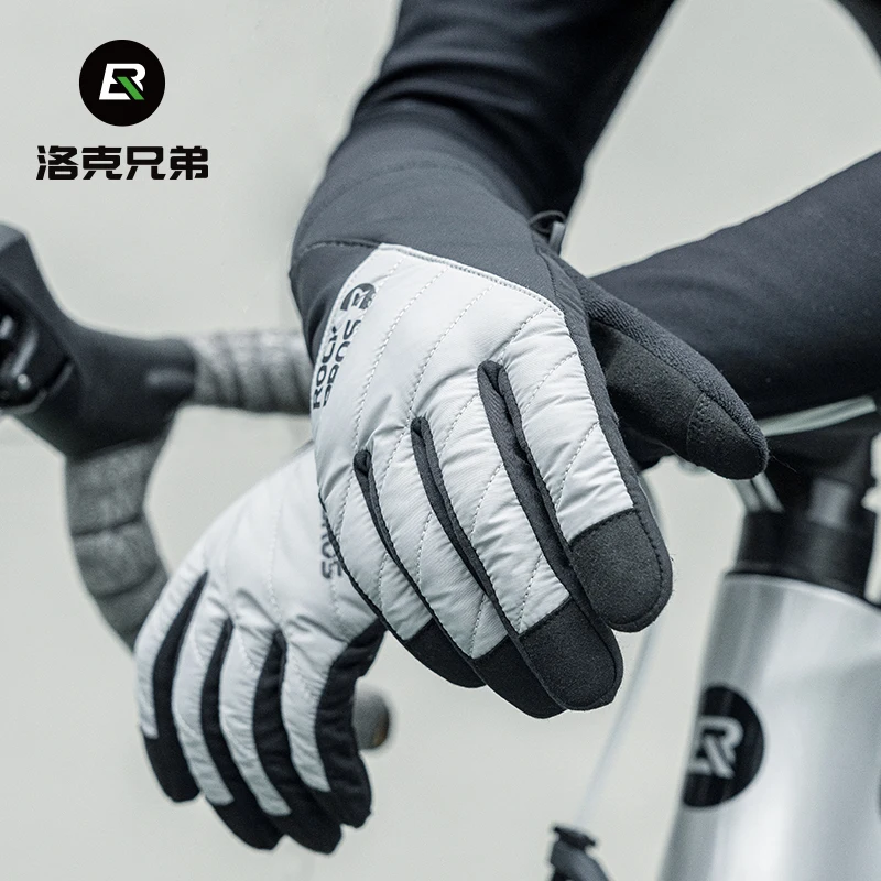 ROCKBROS Winter Bicycle Gloves Thermal Fleece Warmer Motorcycle Electronic Bike Gloves Windproof Full Finger Cycling Gloves