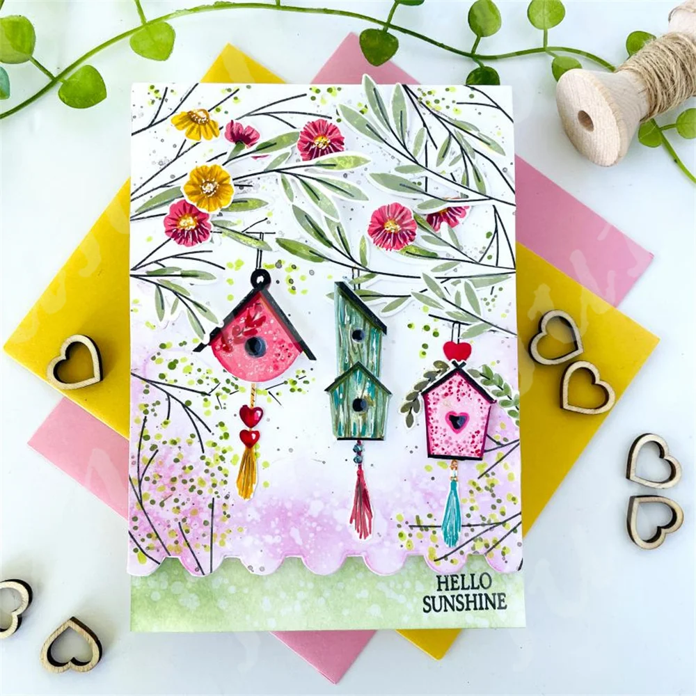 Birdhouse Bliss Clear Stamps Metal Cutting Dies DIY Craft Making Greeting Card Scrapbooking Tools and Accessories Decoration