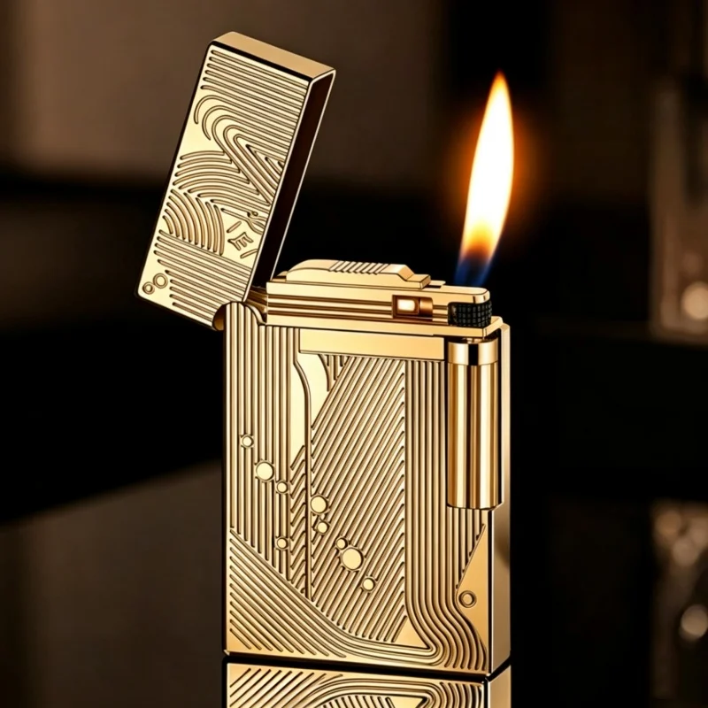 Metal Butane Gas Lighters with Design Classic Advanced Unique Side-Slide Flint Lighter Refillable Vintage Cool Practical Tool
