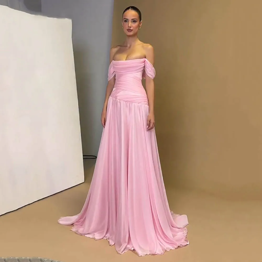 Msikoods Pink Evening Dresses Women 2026 Off Shoulder Women's Formal Evening Gowns Elegant Party Dress Prom Dress Customizd