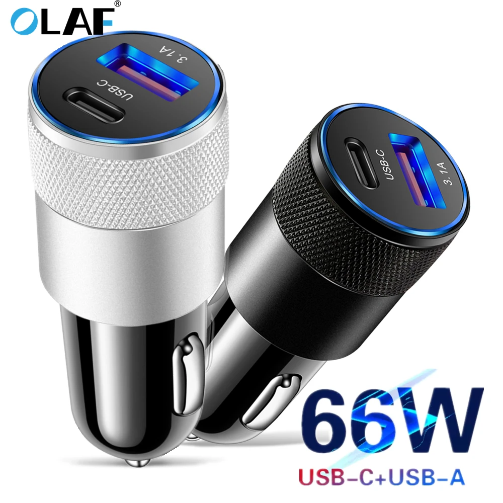 USB Type C Car Charger Fast Charging 66W Car Cell Phone Charger For iphone Samsung Xiaomi QC 3.0 SCP AFC PD USB C Car-Charger