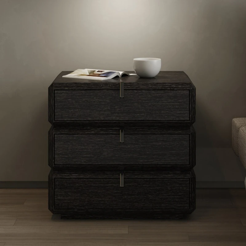 Industrial style simple bedroom walnut bedside rotating three-draw bedside table