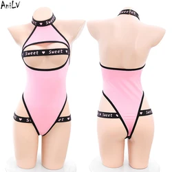 AniLV Car Model Cheerleading Sexy Uniform Cosplay Women Pink Sweet Hollow Bodysuit Temperament Pajamas Costumes