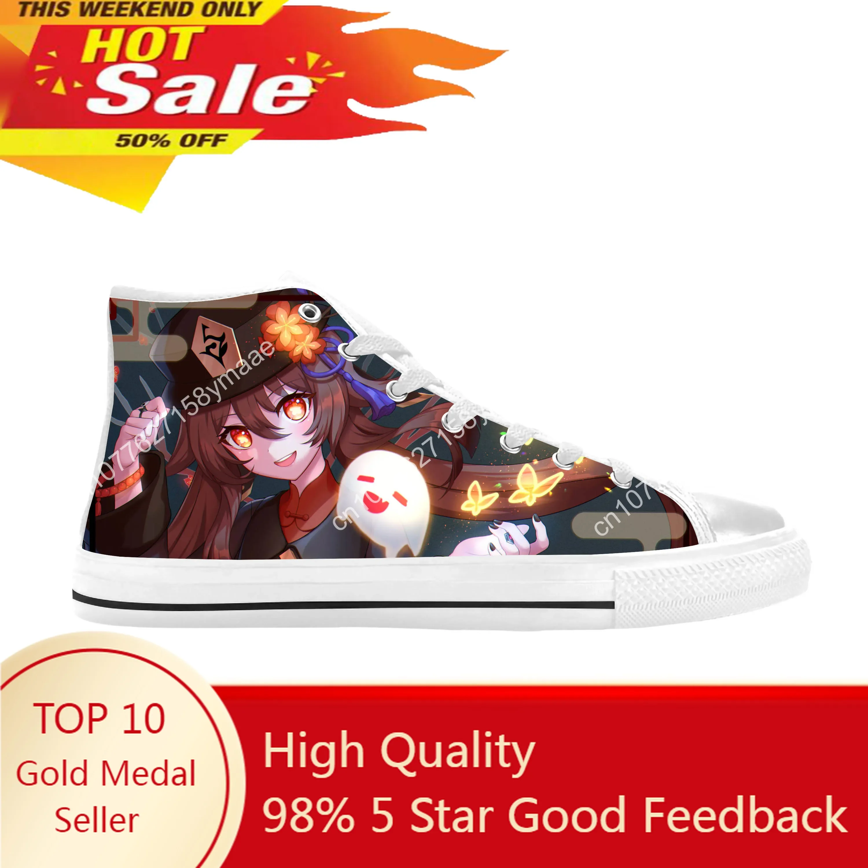 

Anime Manga Cartoon Game Genshin Impact Hu Tao Casual Cloth Shoes High Top Comfortable Breathable 3D Print Men Women Sneakers