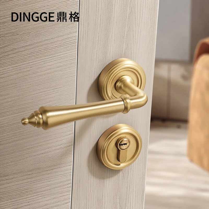 Retro brass French antique copper magnetic sound-absorbing bedroom split lock universal household American style