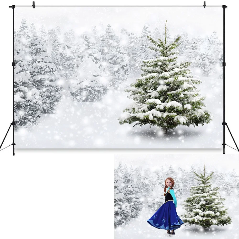 Winter Wonderful Forest Photography Background Decoration Santa Claus Xmas Tree Frozen Backdrop Photo Children Studio Photobooth