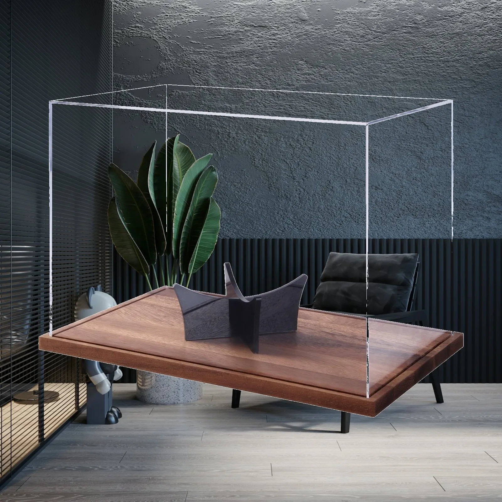 Clear Acrylic Display Case Dustproof Display Case with Wood Base Acrylic Showcase with Wood Base Safeguarding Transparent