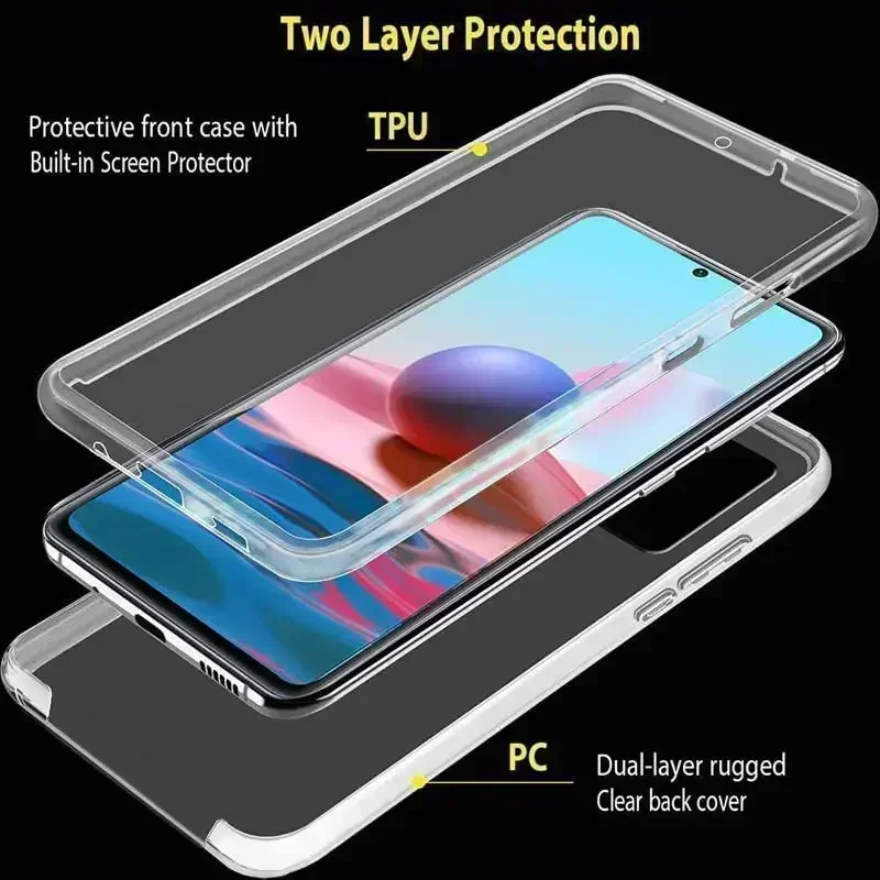 360 전신 보호 투명 소프트 실리콘 TPU 케이스 커버, 샤오미 레드미 노트 10 10S 전면 및 후면 커버, 레드미 노트 10 프로용