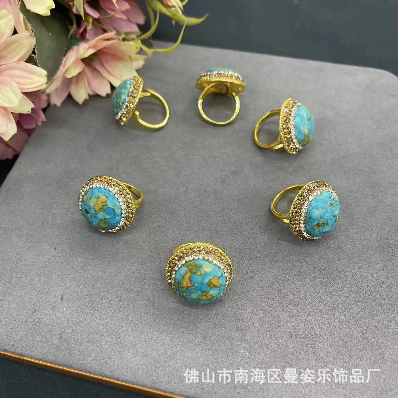 DIY accessories New turquoise clay inlay craft live ring, original design natural stone jewelry Douyin hot-selling model