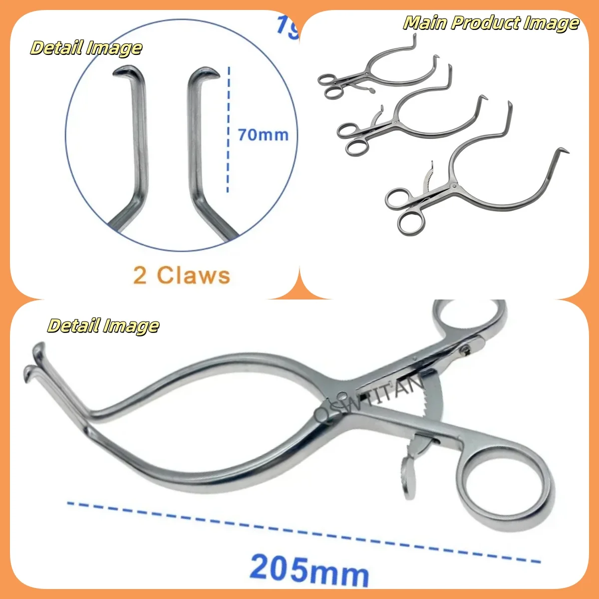 

QSWTITAN ретрактор позвоночника для костей домашних животных, автоклавируемый ретрактор с крючком для позвоночника для инструментов для хирургии животных