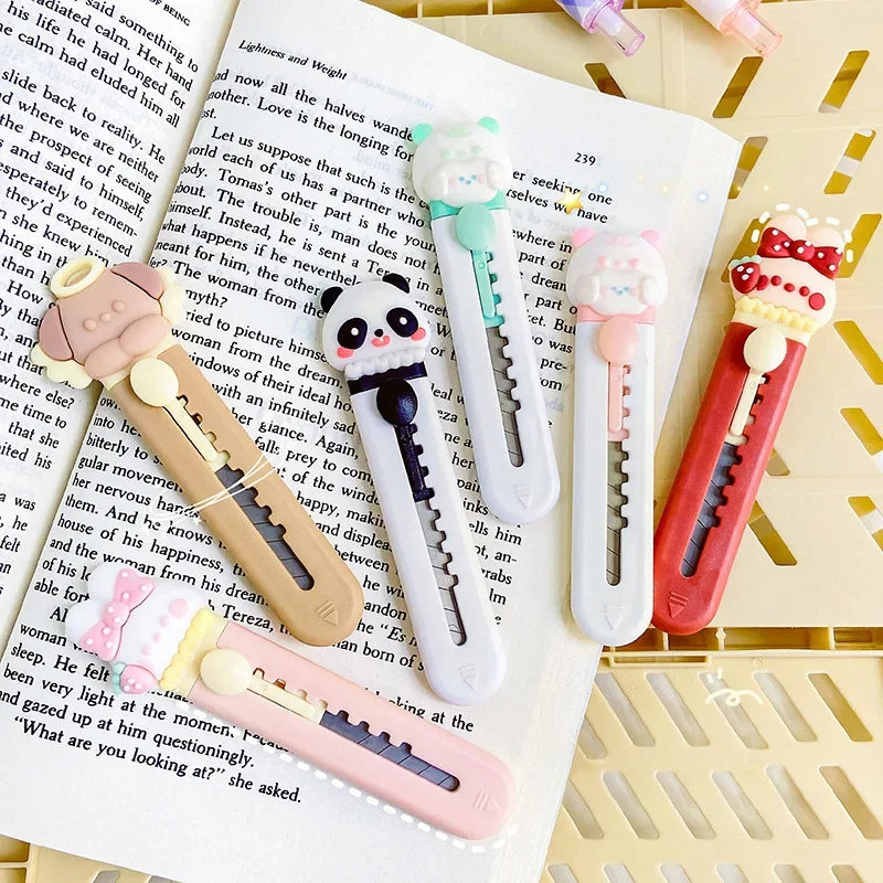 Cartoon Animal Art Utility Knife Mini Pocket Panda Rabbit Shape Paper Cutter Express Box Envelope Opener School Office Supplies