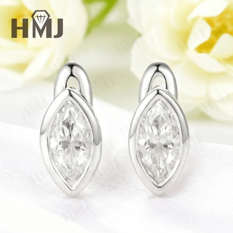1CT Marquise Earrings D Color Moissanite/Ruby/Colombian 10k 14k S925 Plated Gold Ear Stud for Woman Engagement Christmas Party