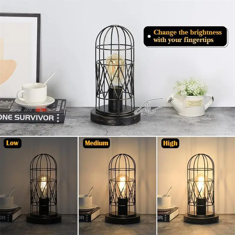 Retro Desk Lamp Touch Three-speed Dimming Candlestick Wrought Iron Handicraft Ornament Decoration