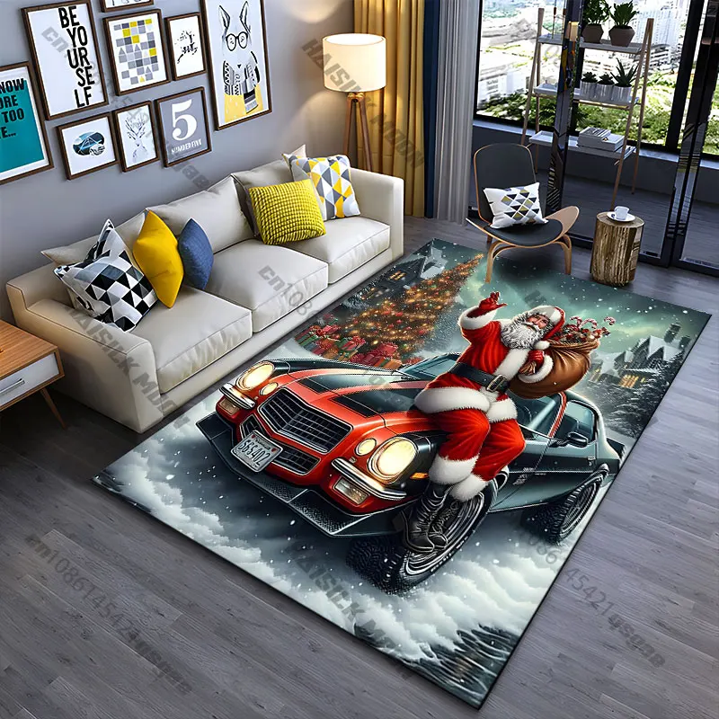 Santa Christmas car festive scene carpet Yoga living room room decor children's crawling mat doormat area rug games mat