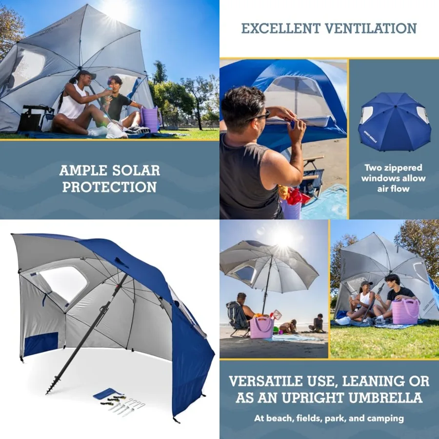 

Premiere UPF 50+ Umbrella Shelter with Patented Side Panels and Tilt Mechanism, Heavy-Duty 1.25 Inch Center Pole, Auger Anchor