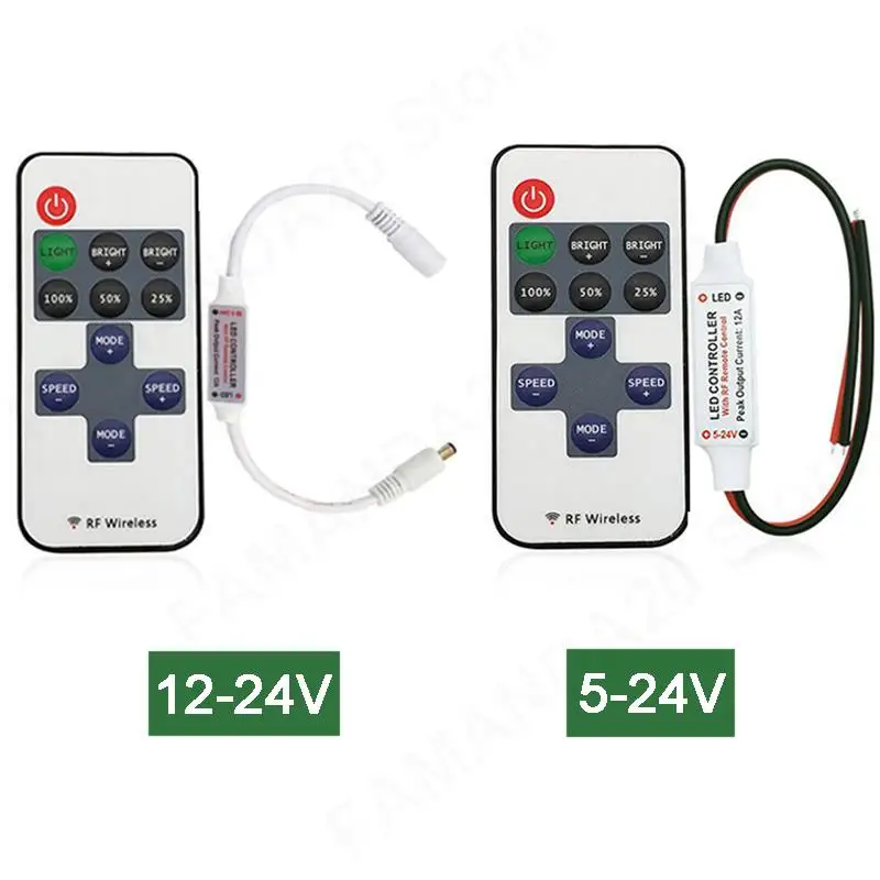 11key Single Color Led Dimmer DC 2pin 5.5x2.1mm 5V 12V 24V Dimming Strip Light Remote Controller Connector M20