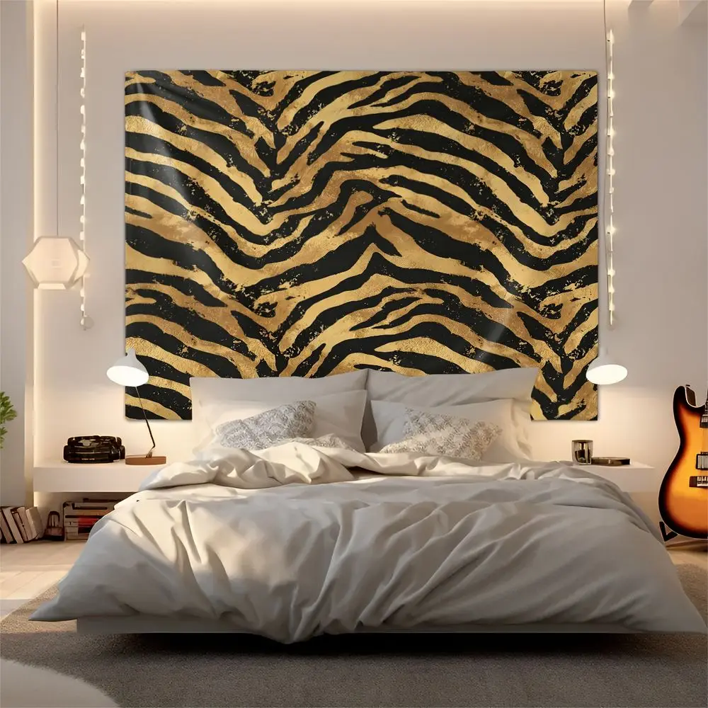 Gold Zebra Stripe Print Tapestry Wall Hanging Digital Printed Wall Tapestry Backdrop Decor For Bedroom Living Room